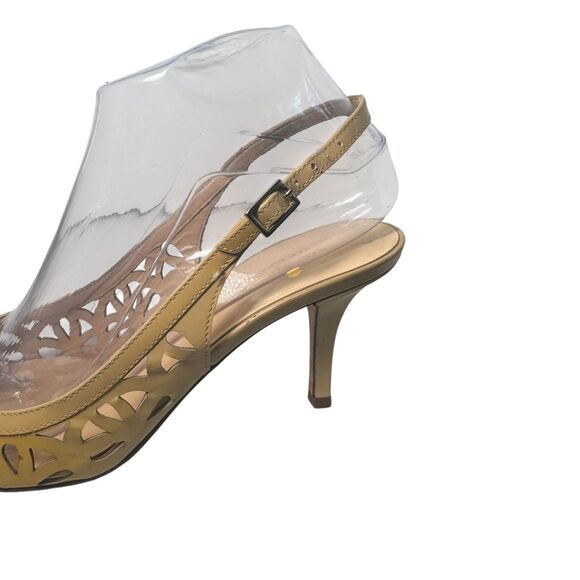 Kate Spade Heels Sandals Women 7B Jacey Shoes Nude Brown Patent Laser Slingback - Picture 8 of 16